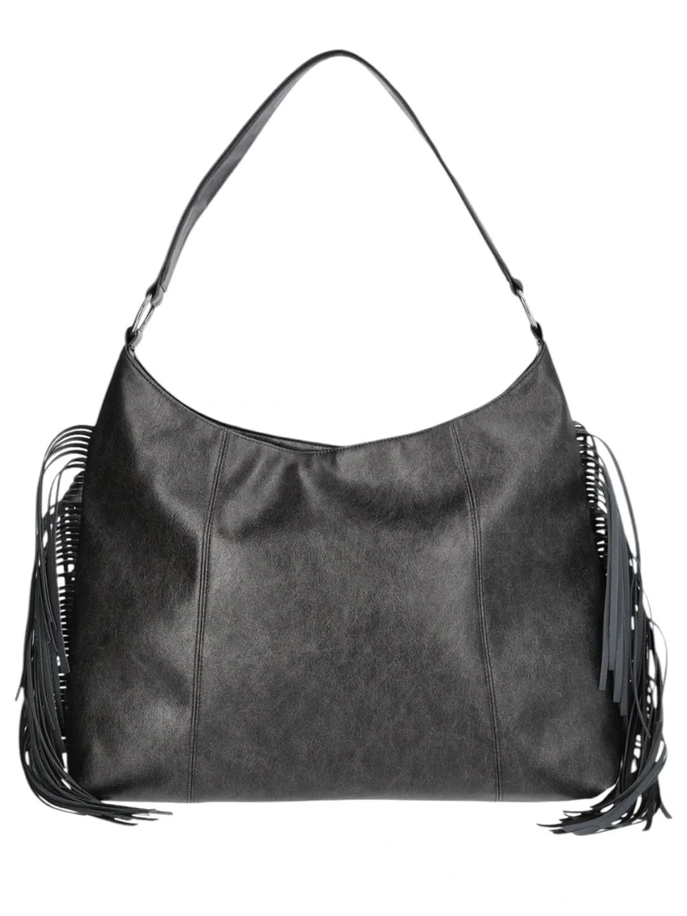 NO BOUNDARIES Faux Leather Oversized Moto Gobo Bag with Fringe NWT